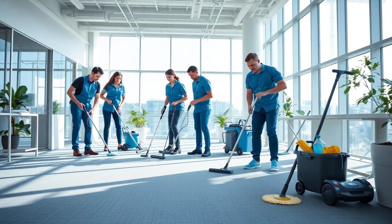 Efficient Gebäudereinigung Ulm in a modern office environment showcasing professional cleaning actions.