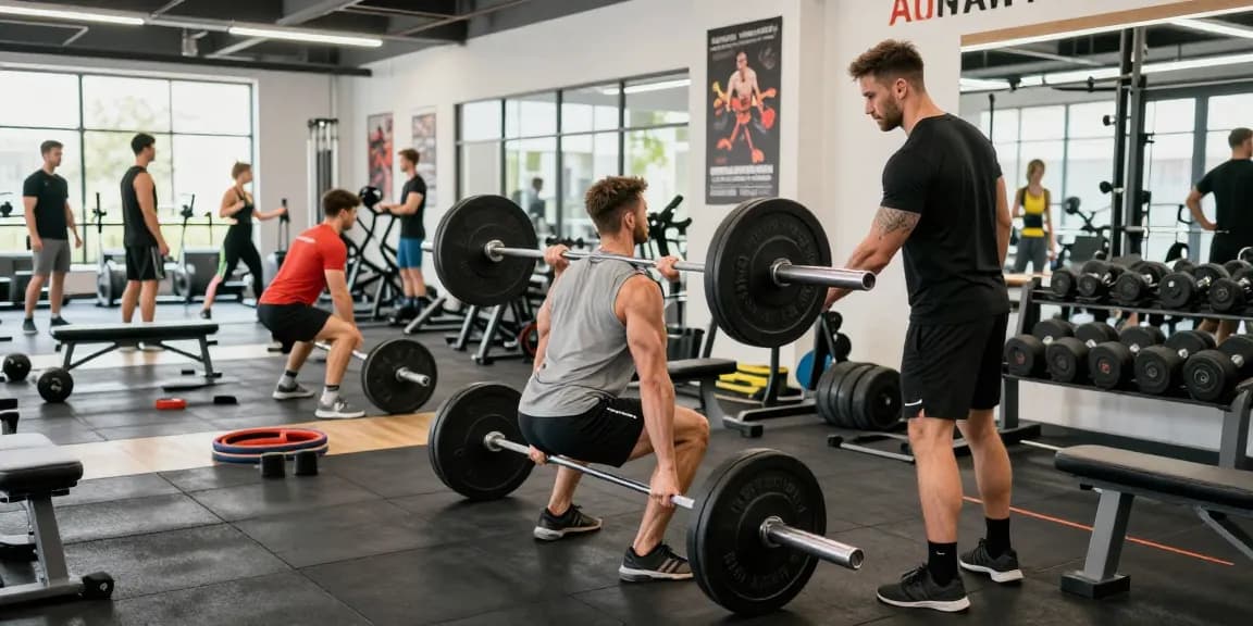 Anabolika Shop Deutschland präsentiert eine dynamische Fitnessstudio-Umgebung mit einem Bodybuilder, der Gewichte hebt, und hebt Stärke und Fitness hervor.