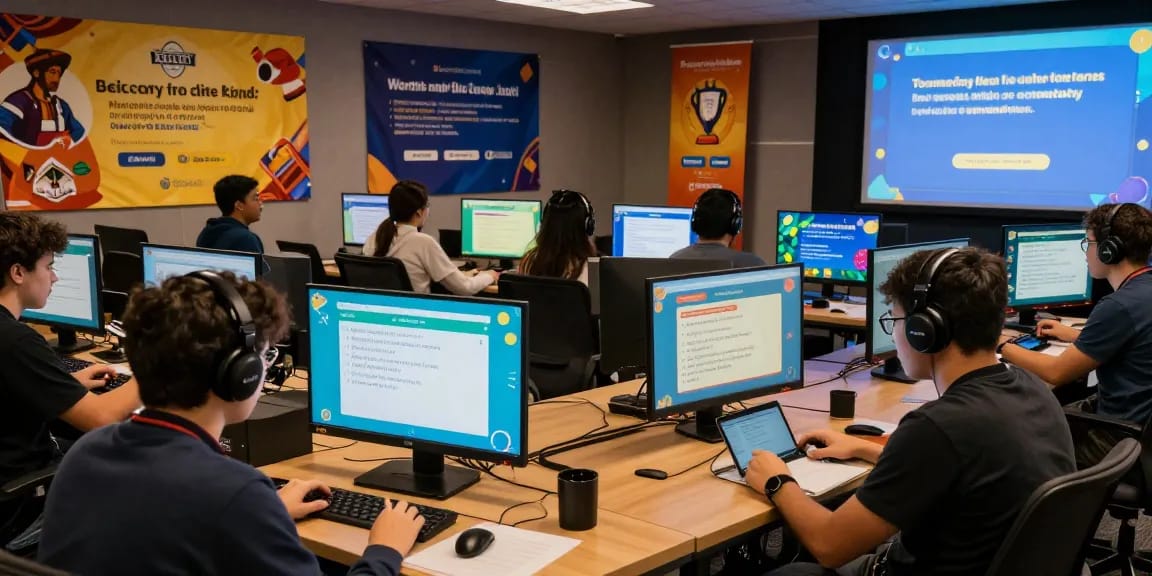 Engaging quiz Allgemeinwissen competition in an online learning environment with diverse participants focusing on questions.