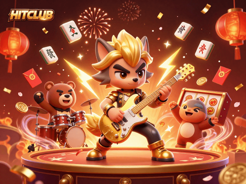 Experience HITCLUB's thrilling casino adventure with lively characters and festive elements.