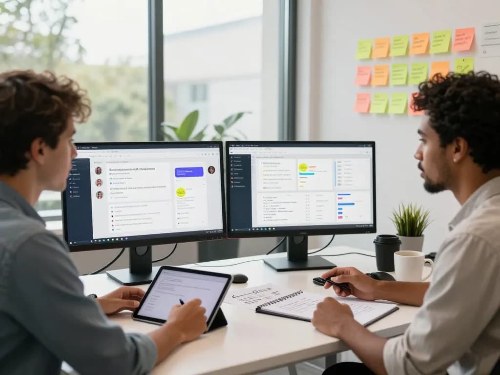 Team brainstorming the features of sex AI chat application in a vibrant workspace.