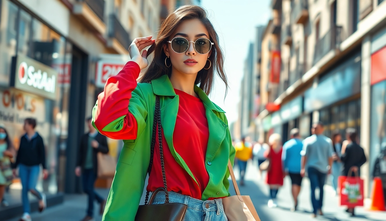 Mode & Lifestyle Onlineshops: Fashion model posing in urban landscape, showcasing trendy outfit.