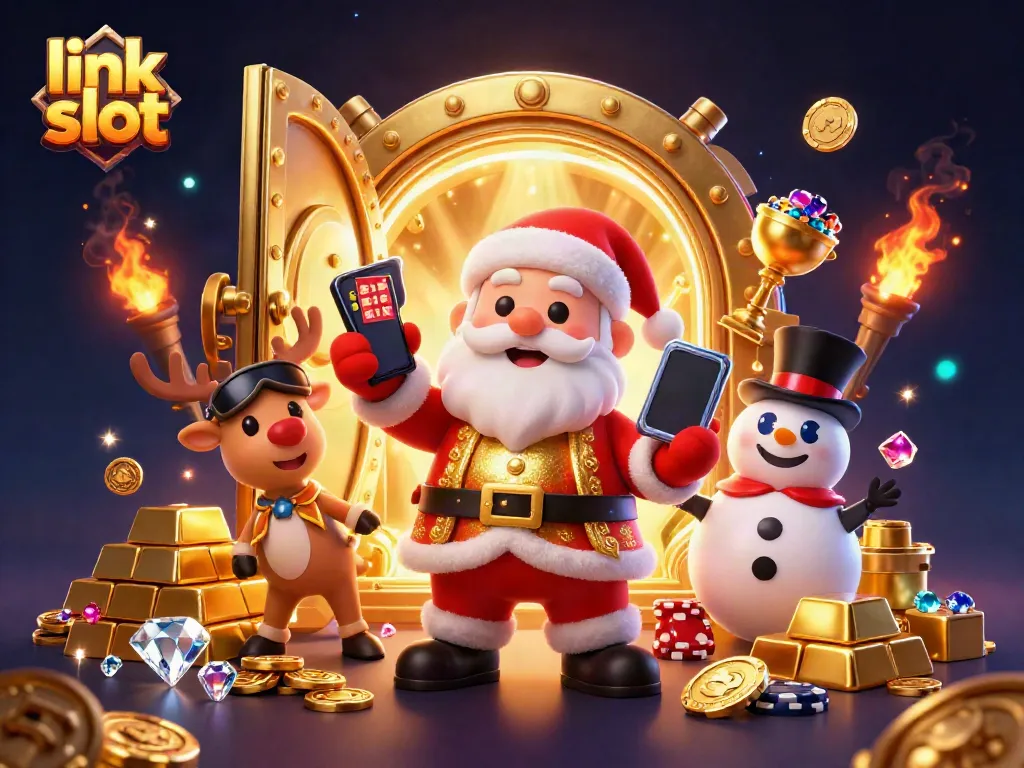Experience the excitement with link slot featuring colorful characters and jackpot elements in a vibrant 3D casino scene.