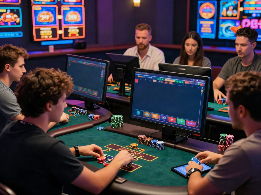 Engaging players enjoying the thrill of Uk88 online games at a vibrant digital casino.