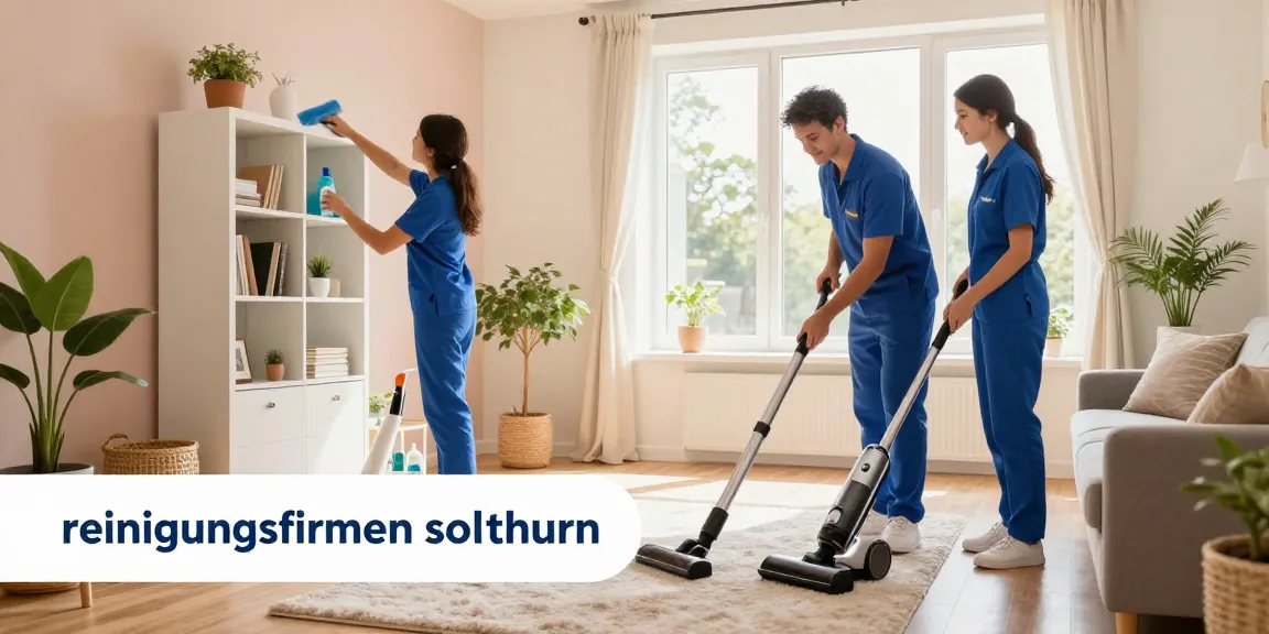 Professional cleaning scene representing reinigungsfirmen solothurn in a bright home environment, showcasing a cleaning team in action.