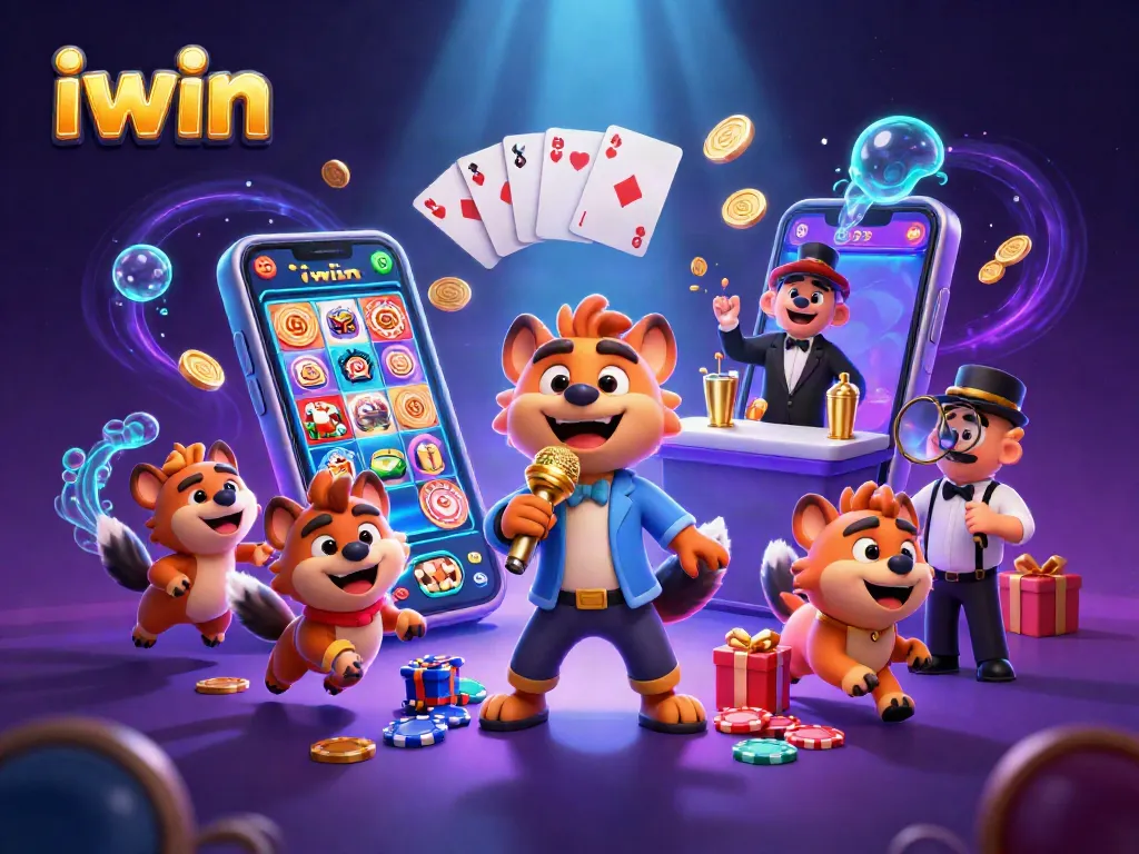 Win big with iwin's vibrant casino action featuring hyenas in a dynamic gaming scene.