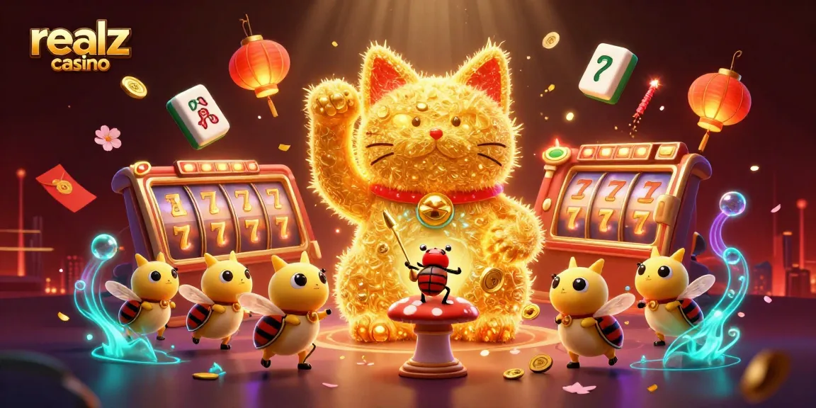Experience the excitement of realz casino through this vibrant 3D illustration featuring lucky symbols.
