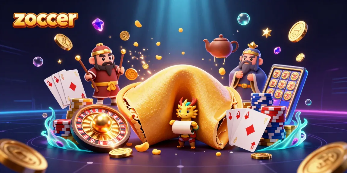 Venture into Zoccer's vibrant gambling realm with dynamic casino characters, golden coins, and spinning roulette elements.