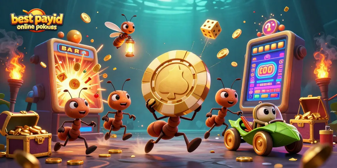 Experience the thrill of the best payid online pokies as animated ants transport a giant chip in a bustling casino heist.