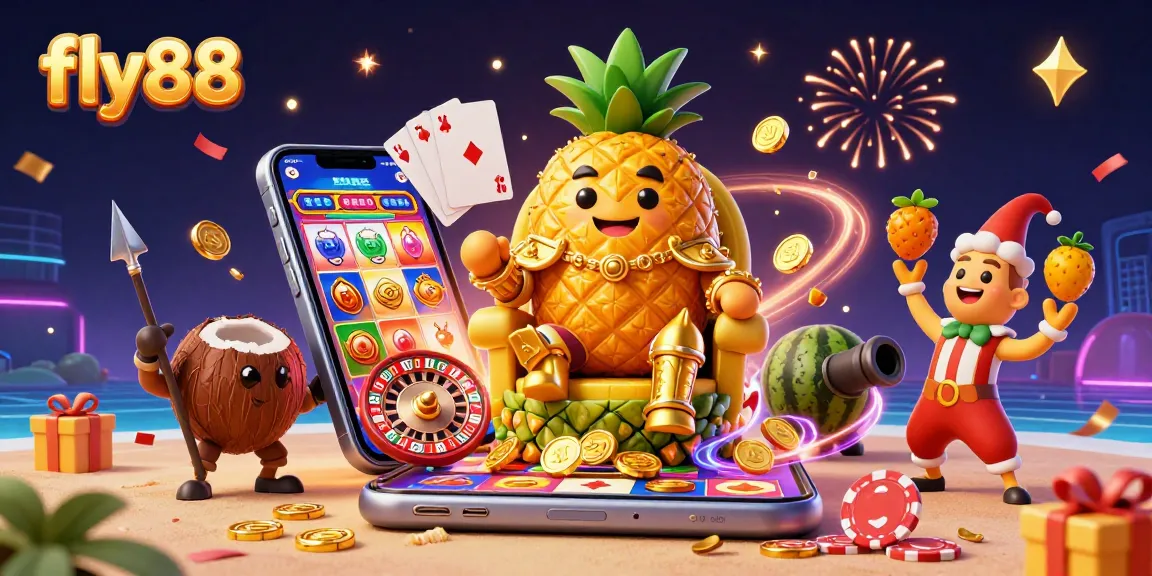 Join the fly88 action with a vibrant 3D casino scene featuring colorful characters and gaming elements.
