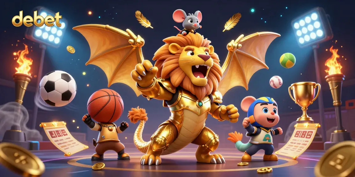 Experience the thrill of debet with a golden chimera and sports elements swirling in action.
