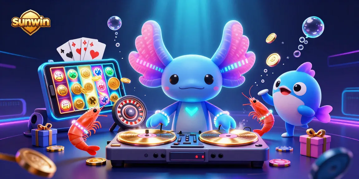 Experience the thrill of the sunwin casino with vibrant axolotl DJ and dynamic gambling elements.