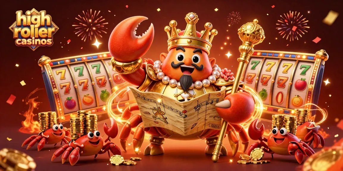 Experience high roller casinos with dynamic slot reels, golden crab emperor, and celebratory confetti.